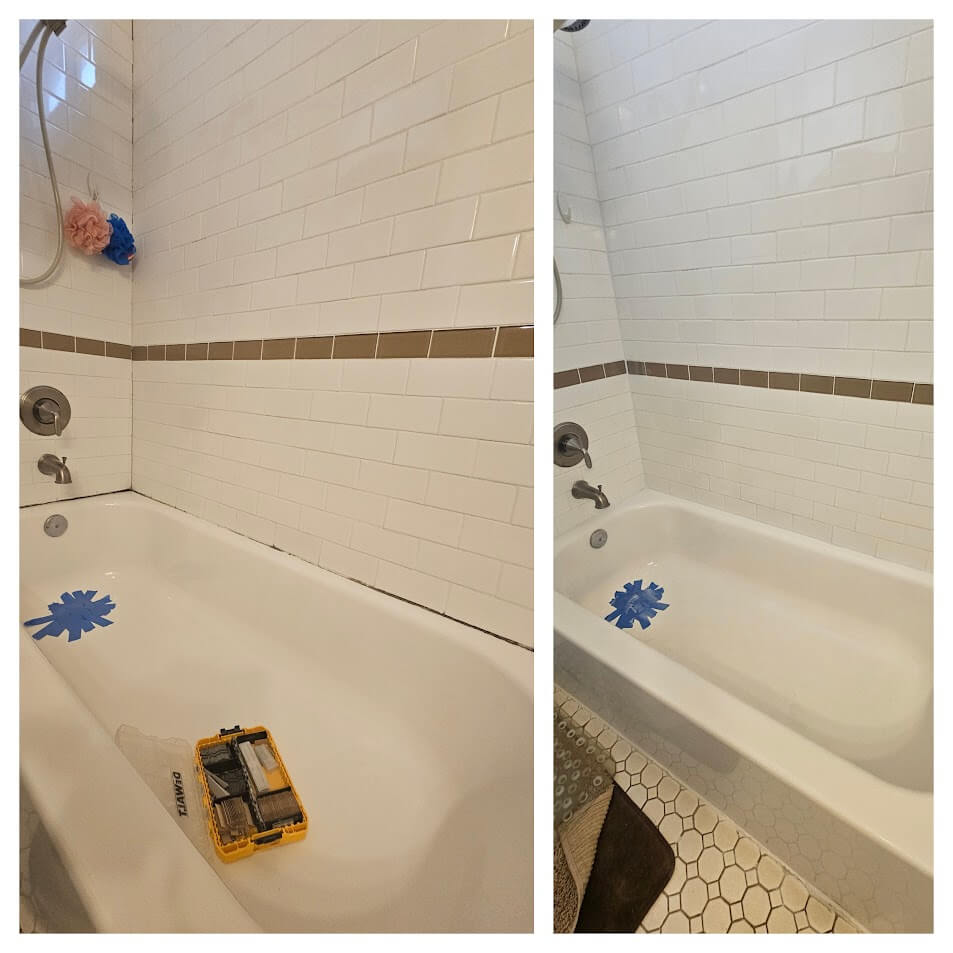 Grout repair and regrouting a shower with a tub